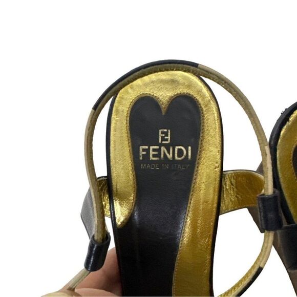 Fendi Leather Colorblock Pattern Wedge Heel Sandals Closure at Ankle - Picture 5 of 11